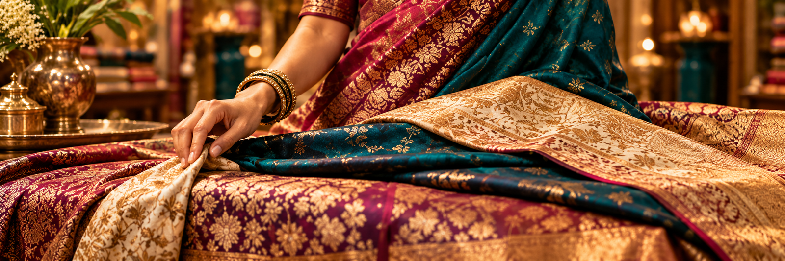 Traditional silk saree with intricate gold embroidery